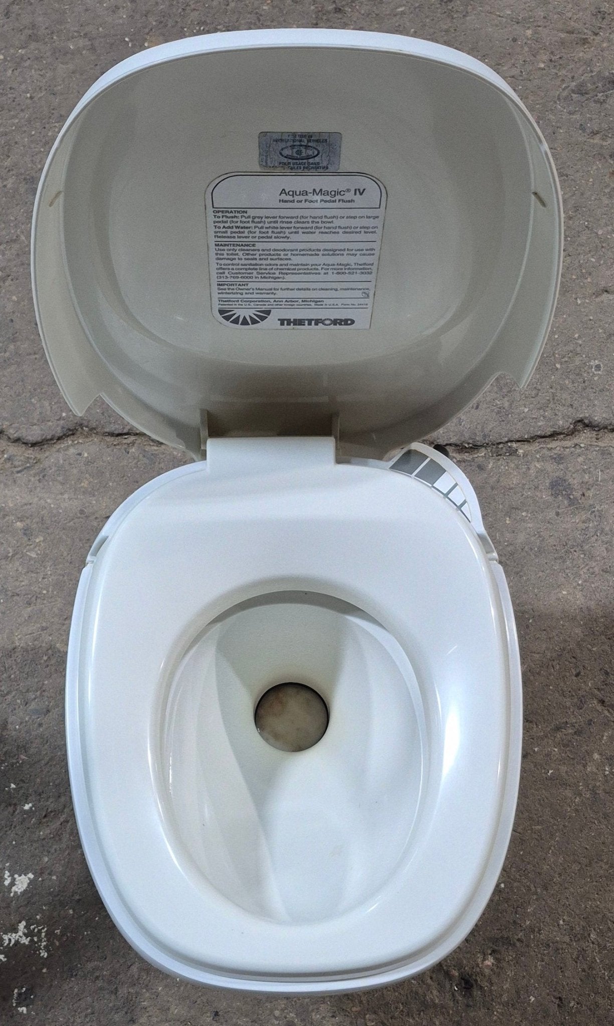 Used Complete Thetford Toilet, Hand Flush, High Profile, Off - White - AQUA MAGIC IV , 24920 - Young Farts RV Parts