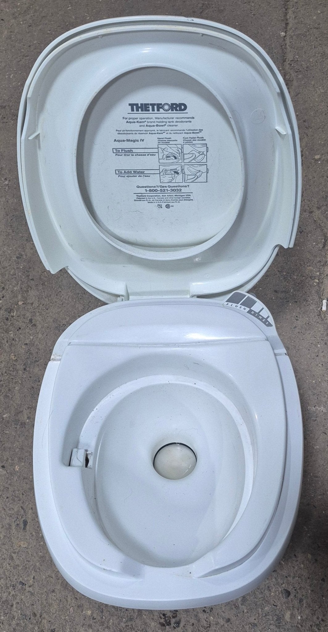 Used Complete Thetford Toilet, Hand Flush, High Profile, Off - White - AQUA MAGIC IV , 24920 - Young Farts RV Parts