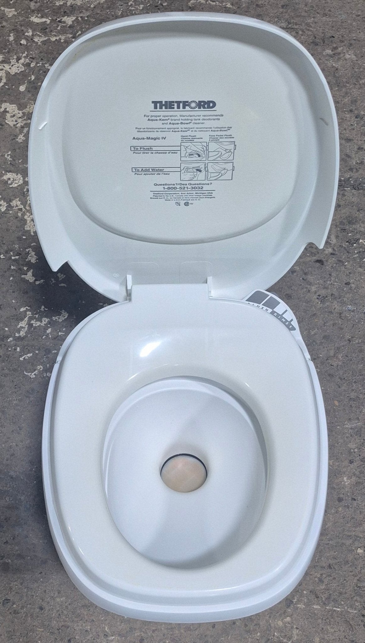 Used Complete Thetford Toilet, Hand Flush, High Profile, Off - White - AQUA MAGIC IV , 24920 - Young Farts RV Parts