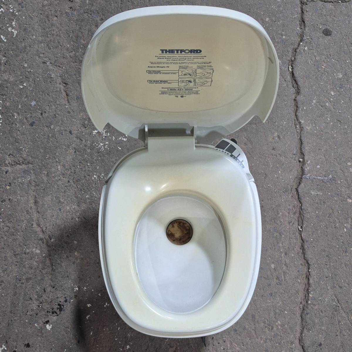 Used Complete Thetford Toilet, Hand Flush, High Profile, Off - White - AQUA MAGIC IV , 24920 - Young Farts RV Parts
