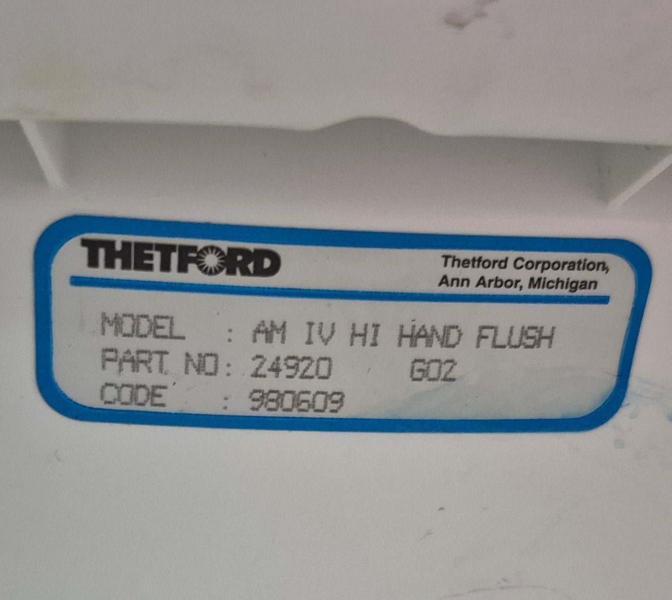 Used Complete Thetford Toilet, Hand Flush, High Profile, Off - White - AQUA MAGIC IV , 24920 - Young Farts RV Parts