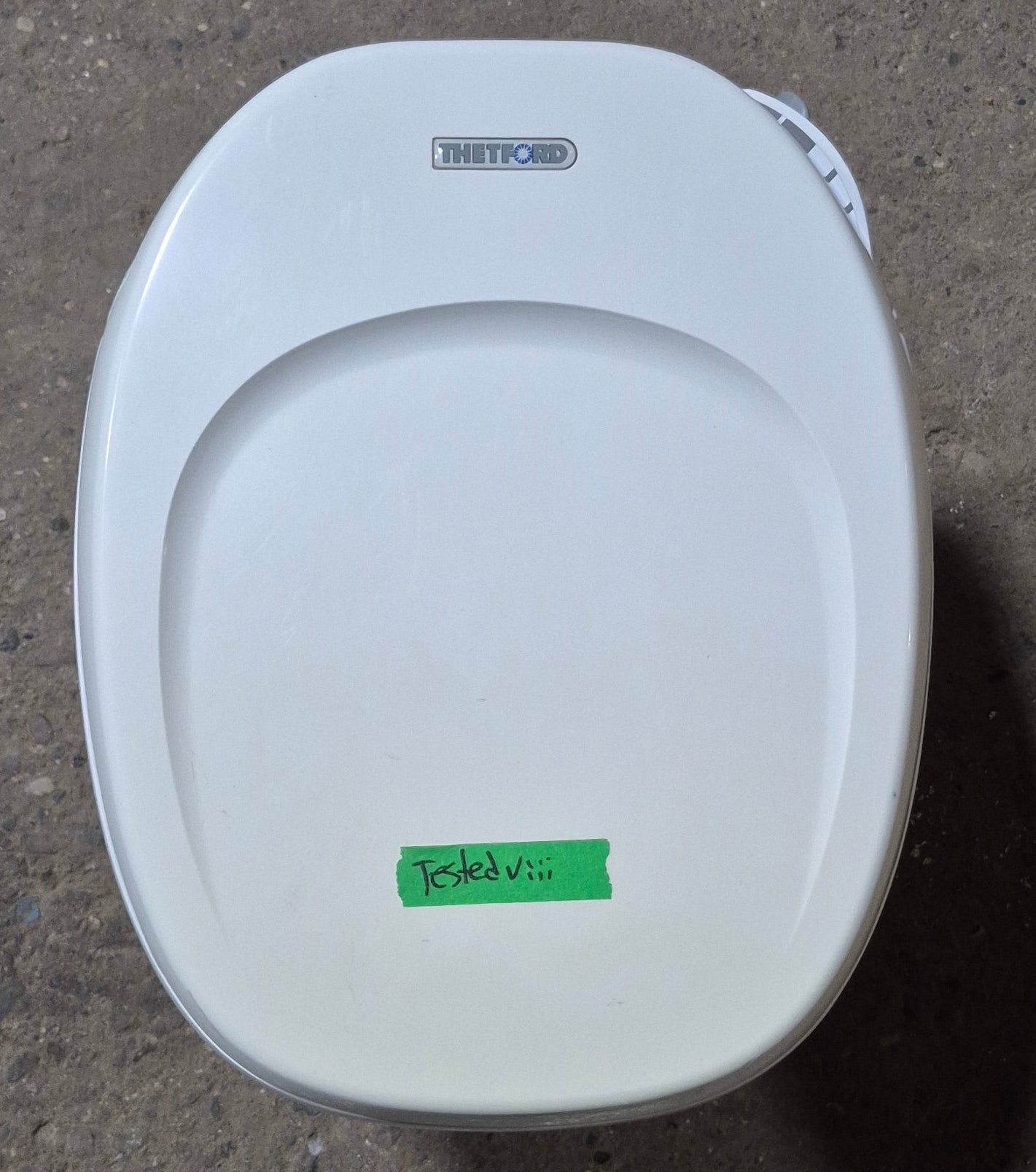 Used Complete Thetford Toilet, Hand Flush, High Profile, Off - White - AQUA MAGIC IV , 24920 - Young Farts RV Parts