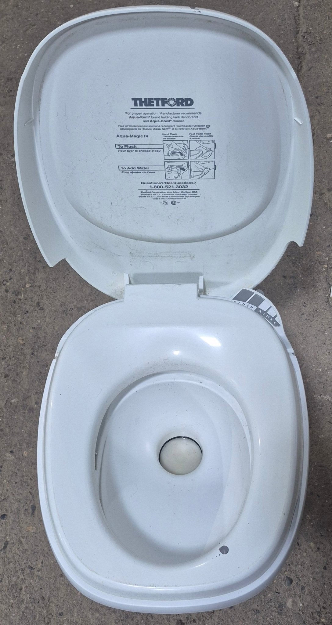 Used Complete Thetford Toilet, Hand Flush, High Profile, Off - White - AQUA MAGIC IV , 24920 - Young Farts RV Parts