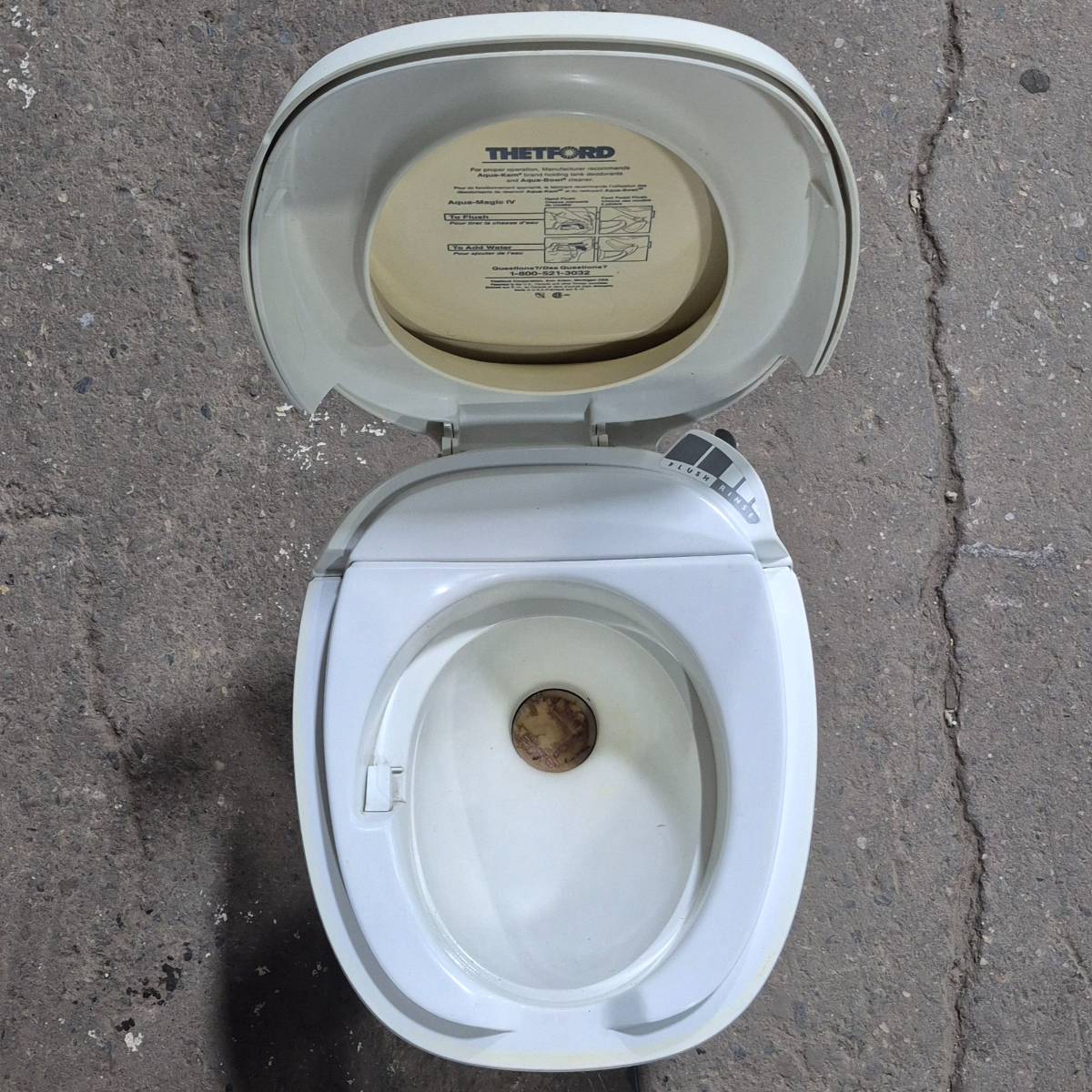 Used Complete Thetford Toilet, Hand Flush, High Profile, Off - White - AQUA MAGIC IV , 24920 - Young Farts RV Parts