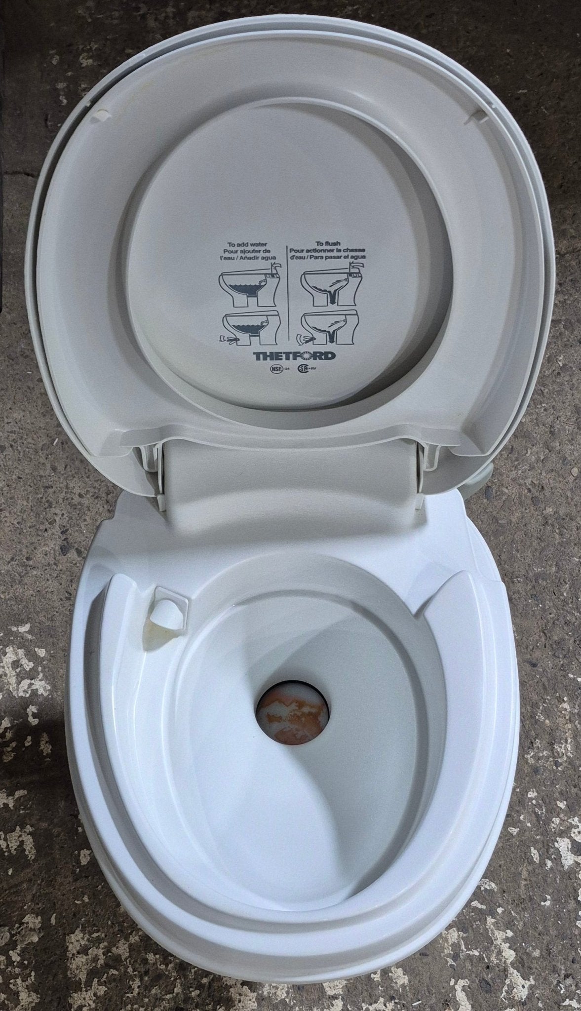 Used Complete Thetford Toilet, Hand Flush, High Profile, Off - White - AQUA MAGIC V , 31648 - Young Farts RV Parts