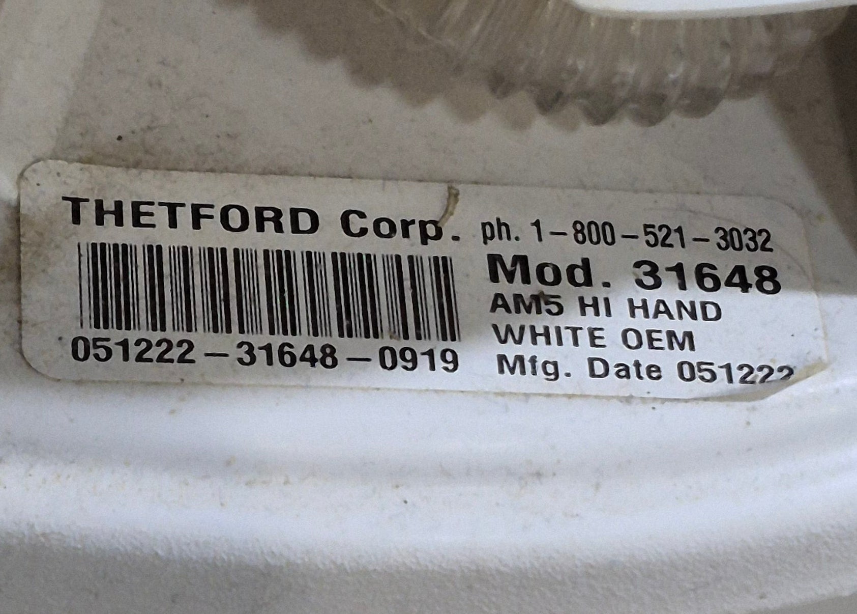 Used Complete Thetford Toilet, Hand Flush, High Profile, Off - White - AQUA MAGIC V , 31648 - Young Farts RV Parts