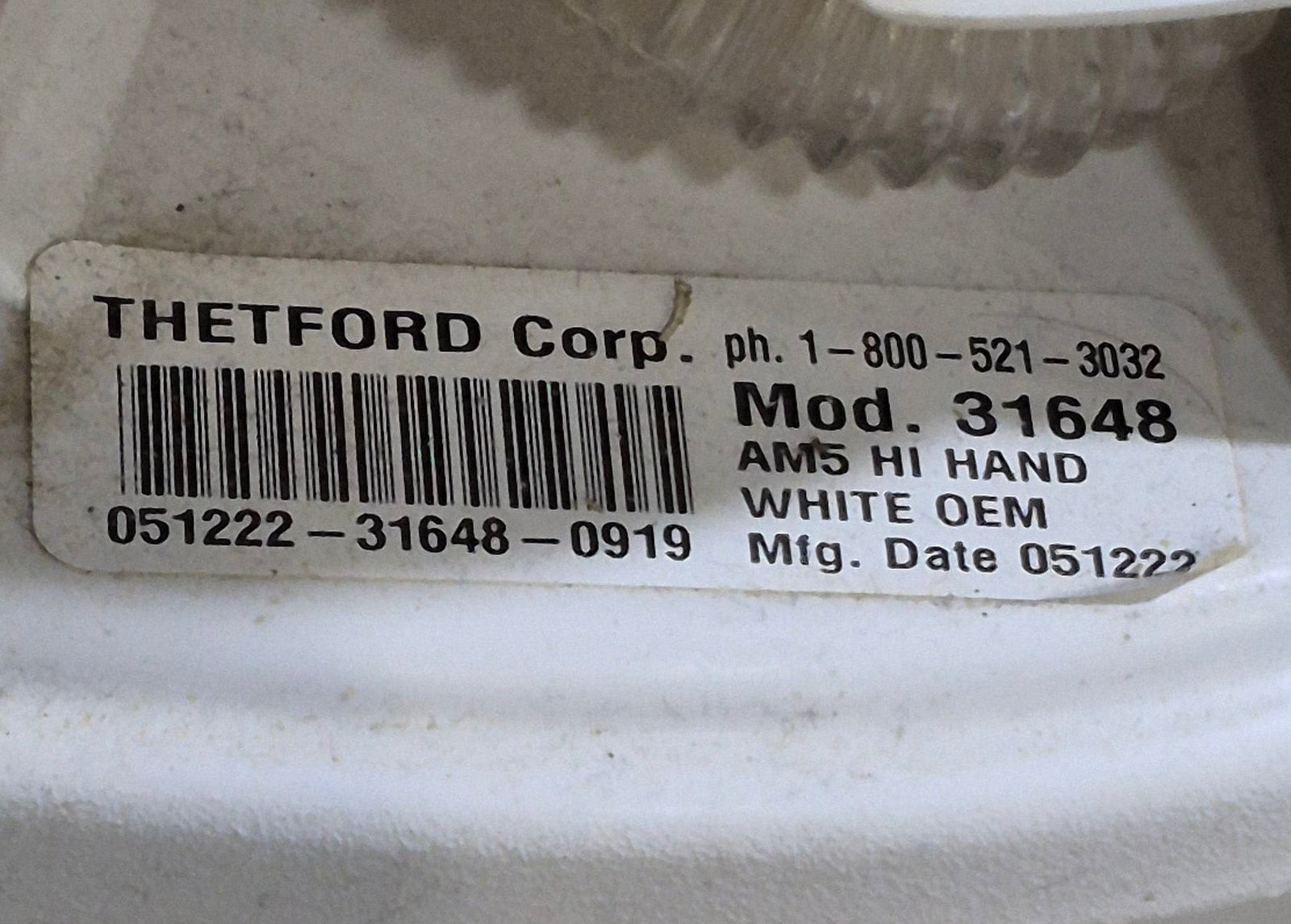 Used Complete Thetford Toilet, Hand Flush, High Profile, Off - White - AQUA MAGIC V , 31648 - Young Farts RV Parts