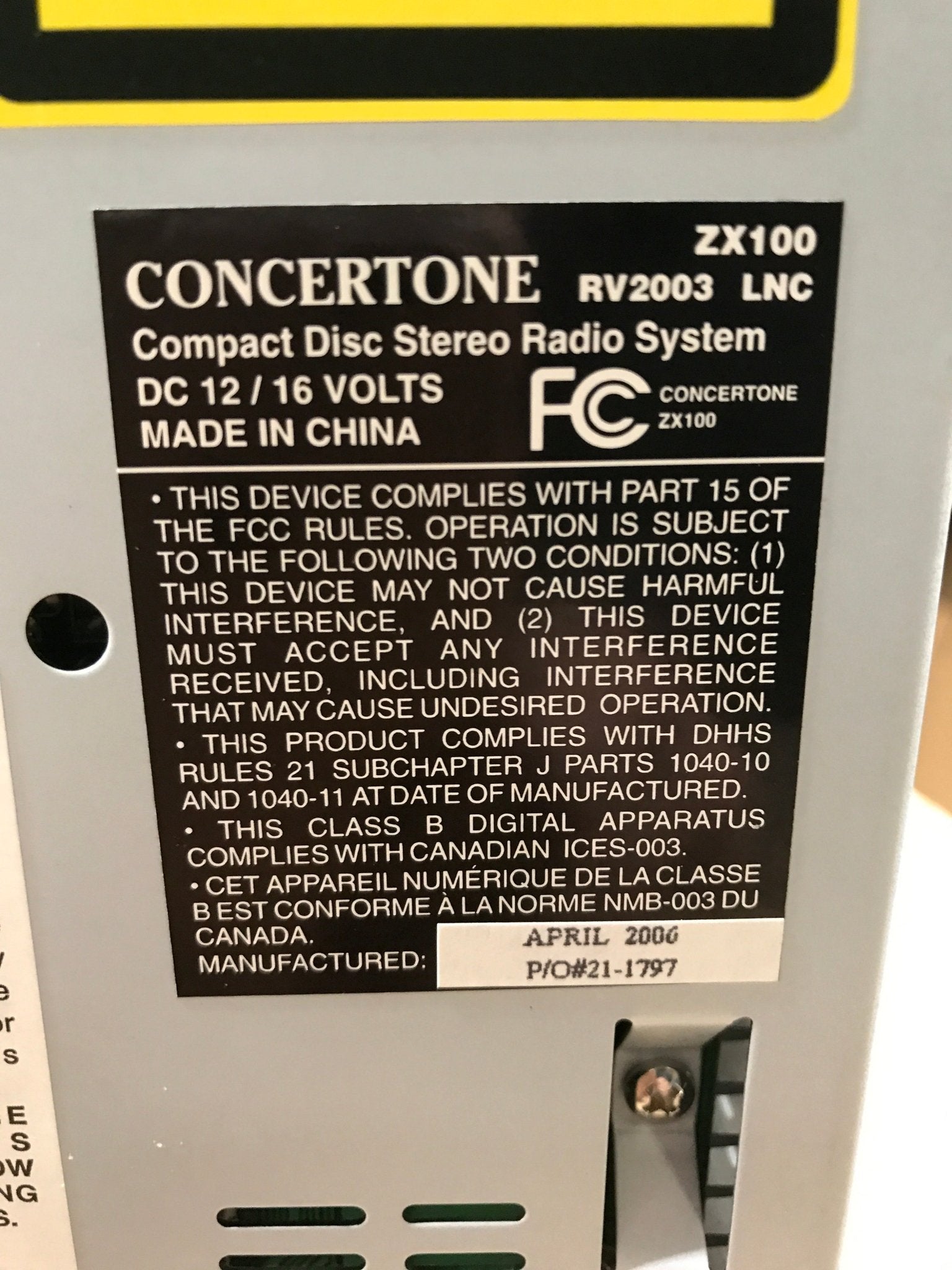 Used Concertone RV Radio RV - 2003 LNC - Young Farts RV Parts