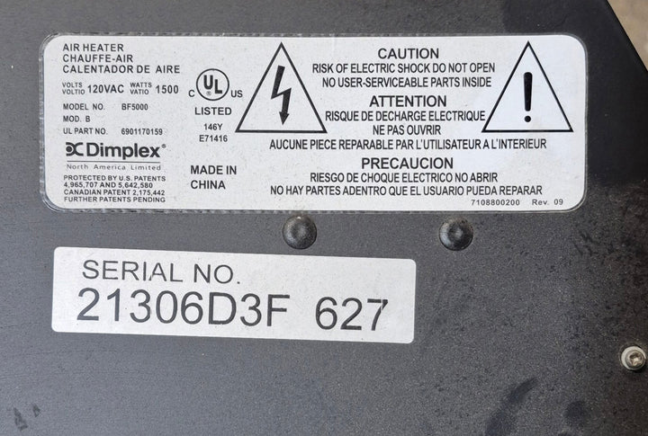 Used DIMPLEX Electric Fireplace - BF5000 - Young Farts RV Parts