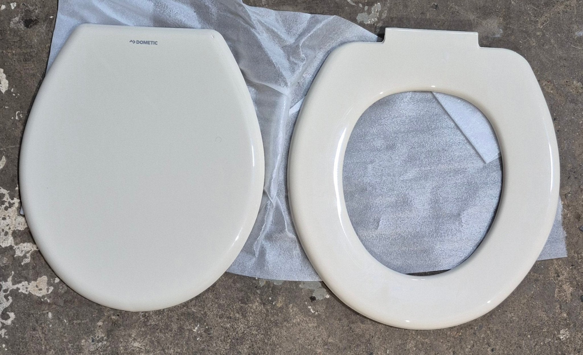 Used Dometic 300 Toilet Seat & Cover Replacement Off - White - 385311931 - Young Farts RV Parts
