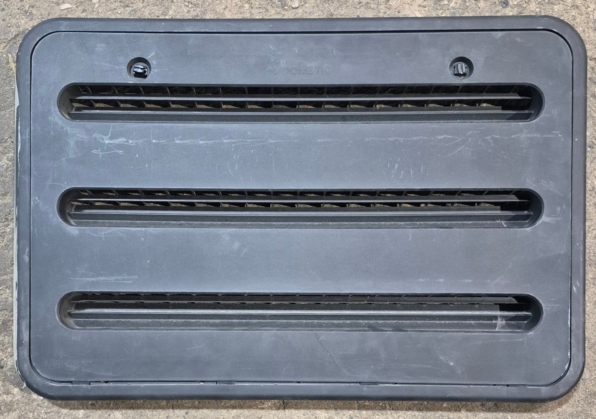 Used Dometic Black Air Intake Side Refrigerator Vent - HAS FRAME - Young Farts RV Parts