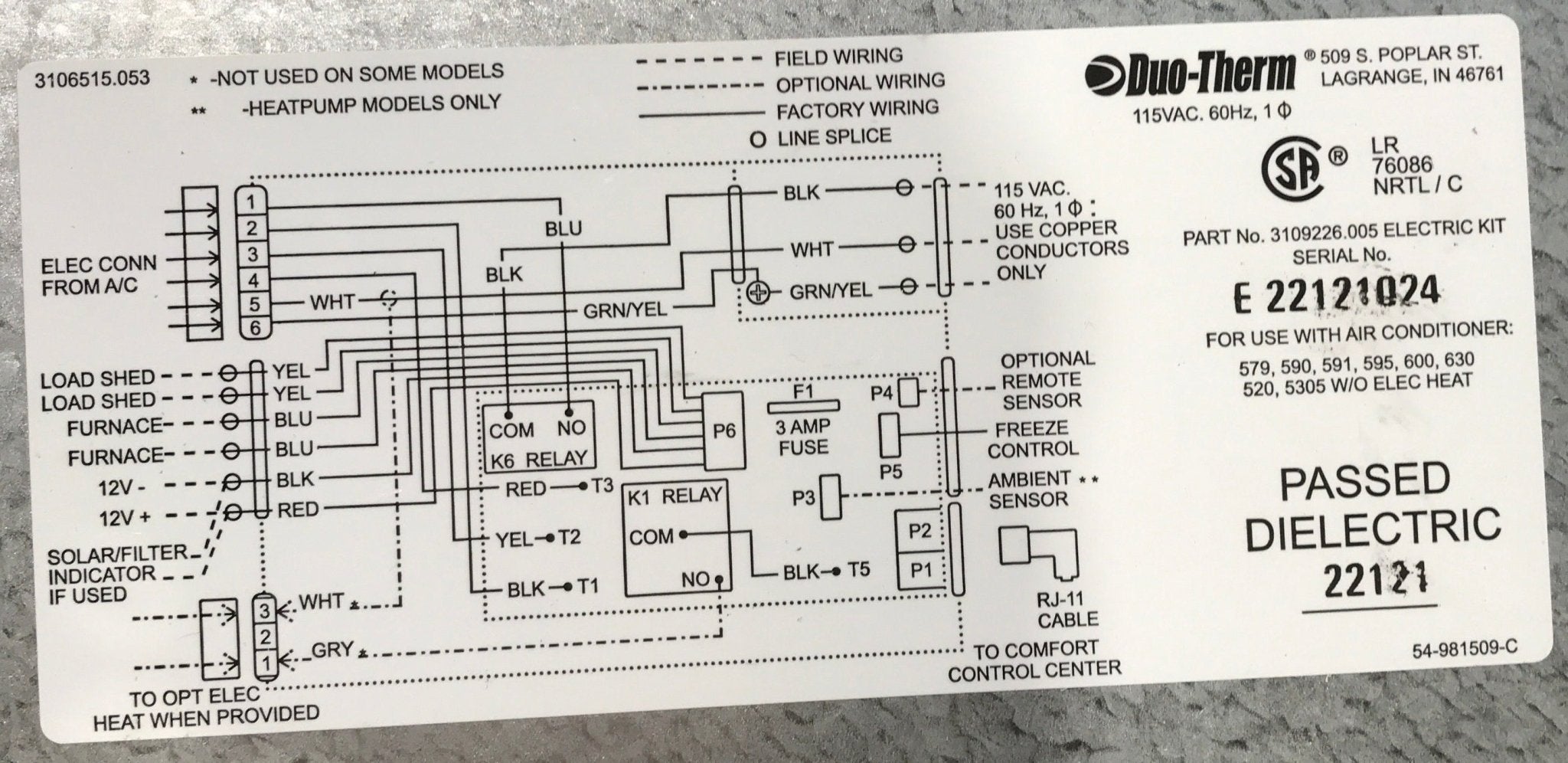 Used Dometic / Duo - Therm Air Conditioner Control Box Assembly - 3109226.005 - Young Farts RV Parts