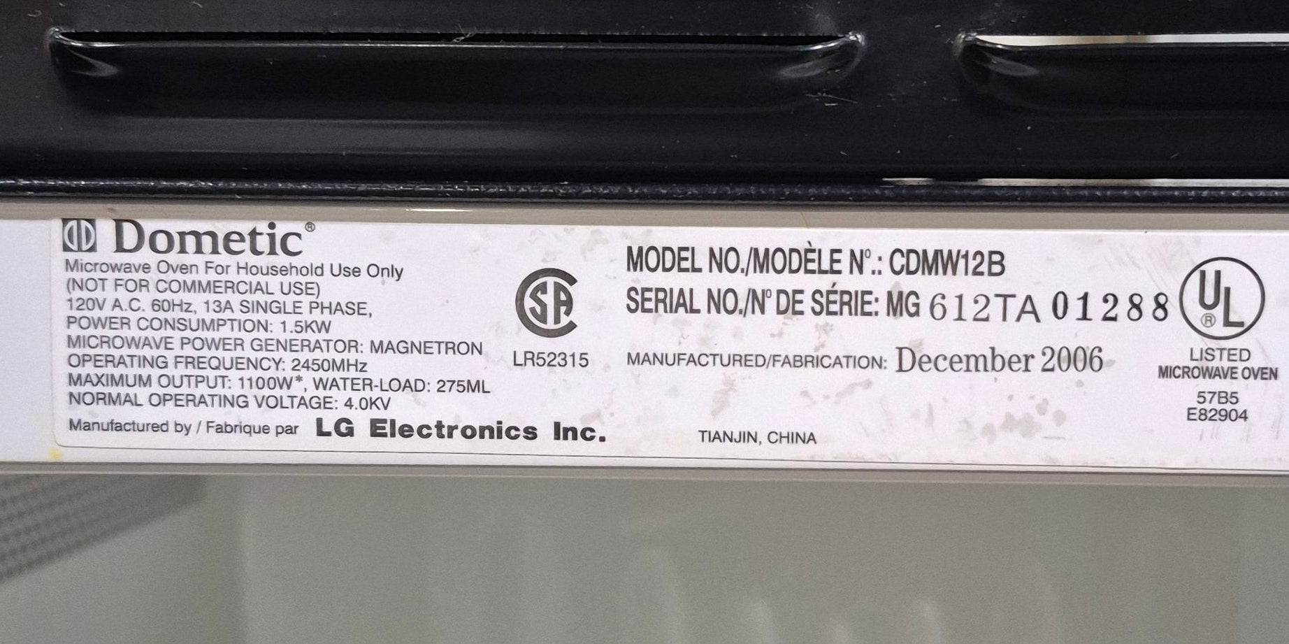 Used Dometic RV Microwave 20 1/8" W x 13" H x 14 1/2" D - Young Farts RV Parts