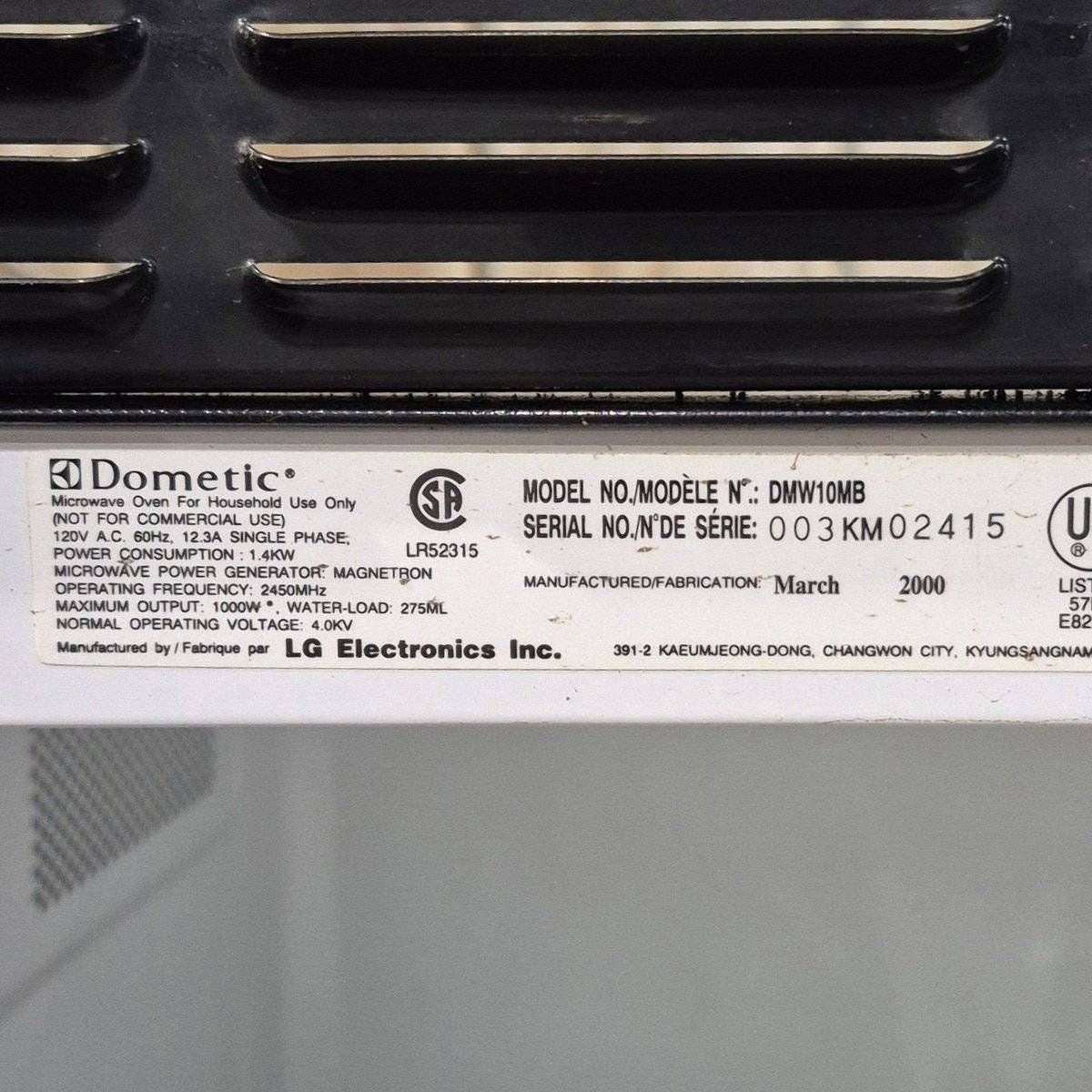 Used Dometic RV Microwave - DMW10MB , 21" x 12 1/4" x 14 1/2" - Young Farts RV Parts