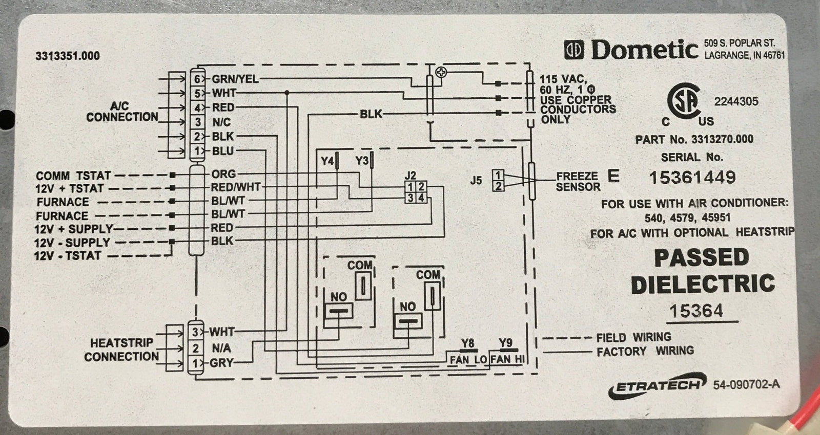 Used Dometic Wall Thermostat w/ Control Board, Single Zone, White - 3316232.700 - Young Farts RV Parts