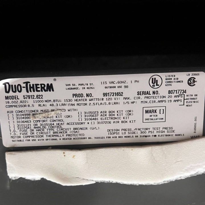 Used Duo - Therm Air Conditioner, Head Unit, 11000 BTU, Cool Only - 57912.622 - Young Farts RV Parts