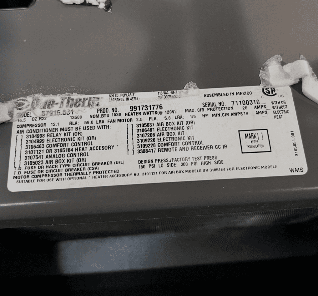 Used Duo - Therm Air Conditioner Head Unit, 13500 BTU, Cool Only - 57915.531 - Young Farts RV Parts