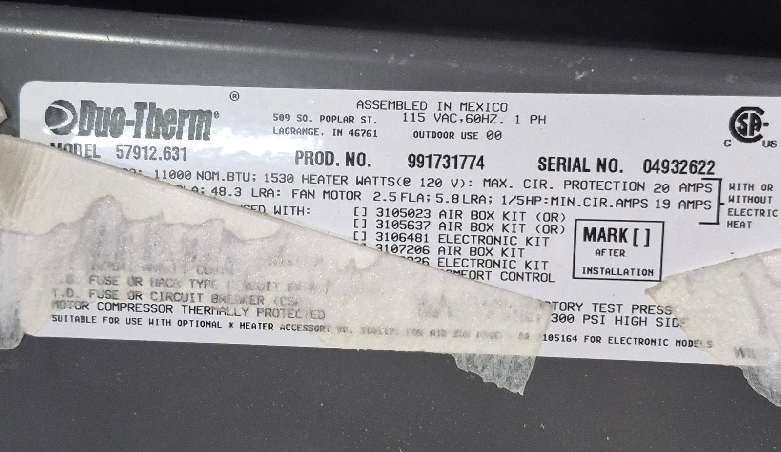 Used Duo - Therm Air conditioner Head Unit 57912.631 - 11000 BTU Cool Only - Young Farts RV Parts