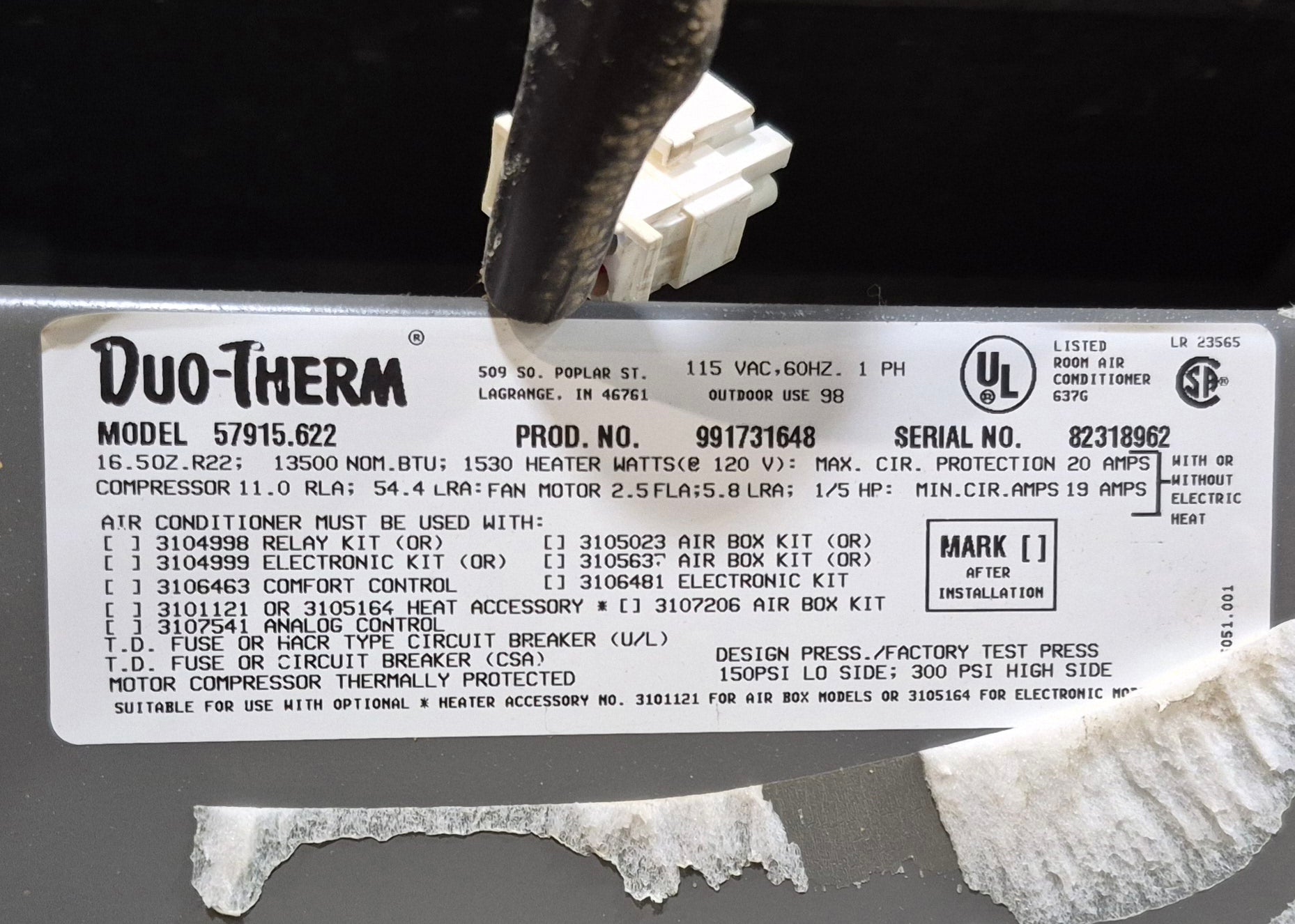 Used Duo - Therm Air conditioner Head Unit 57915.622 - 13500 BTU Cool Only - Young Farts RV Parts