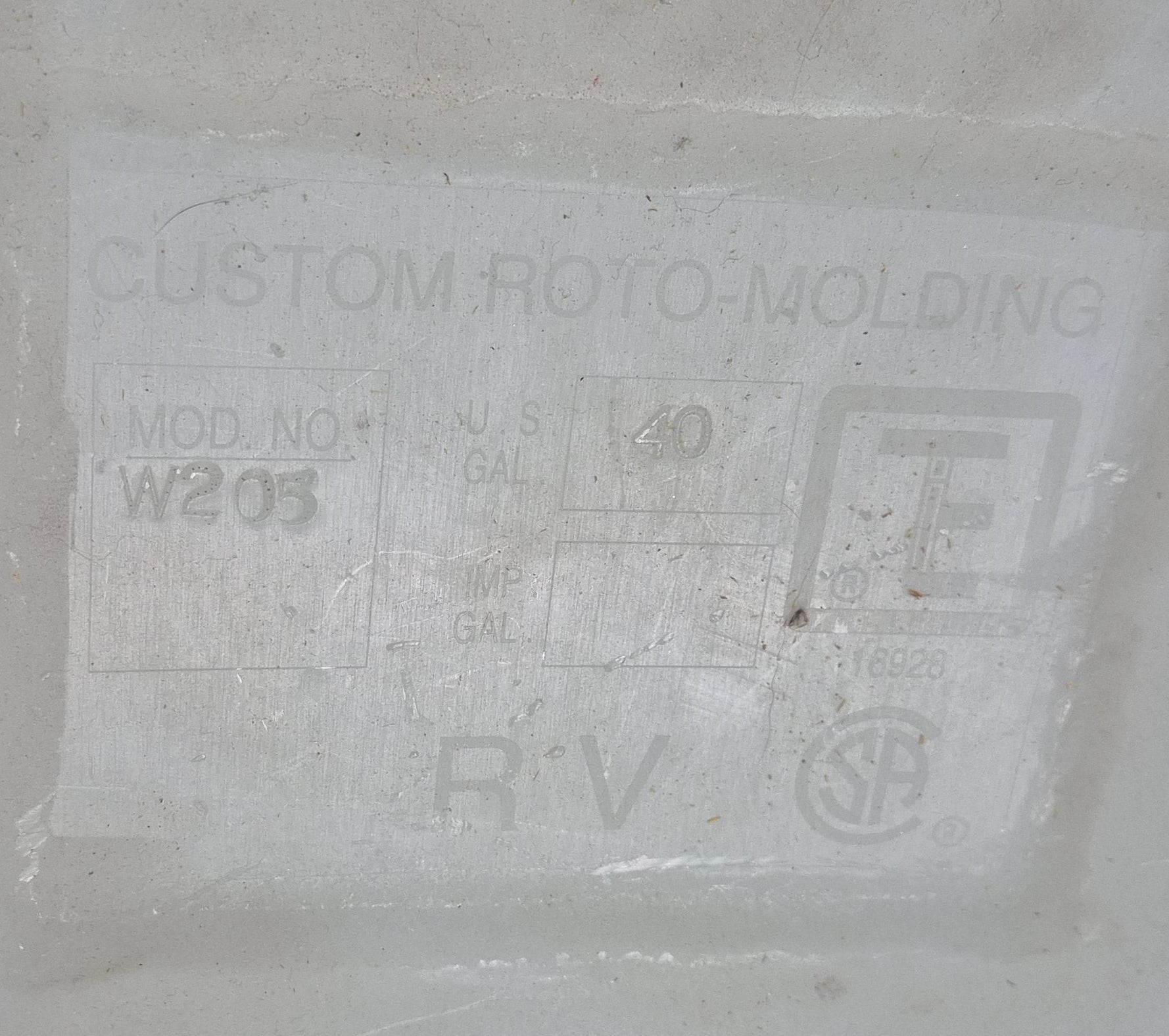 Used Fresh Water Tank 10" H x 15 1/2" W x 58” L - Young Farts RV Parts