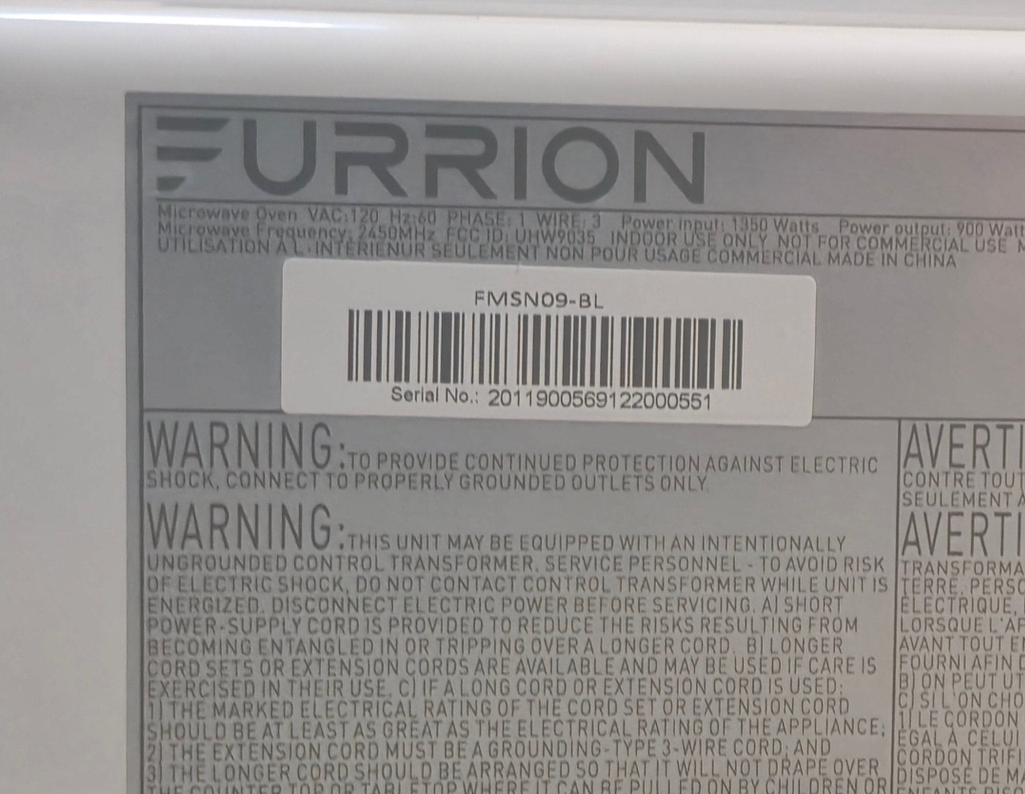 Used Furrion RV Microwave 19" W x 13 1/4" H x 13 1/2" D - Young Farts RV Parts