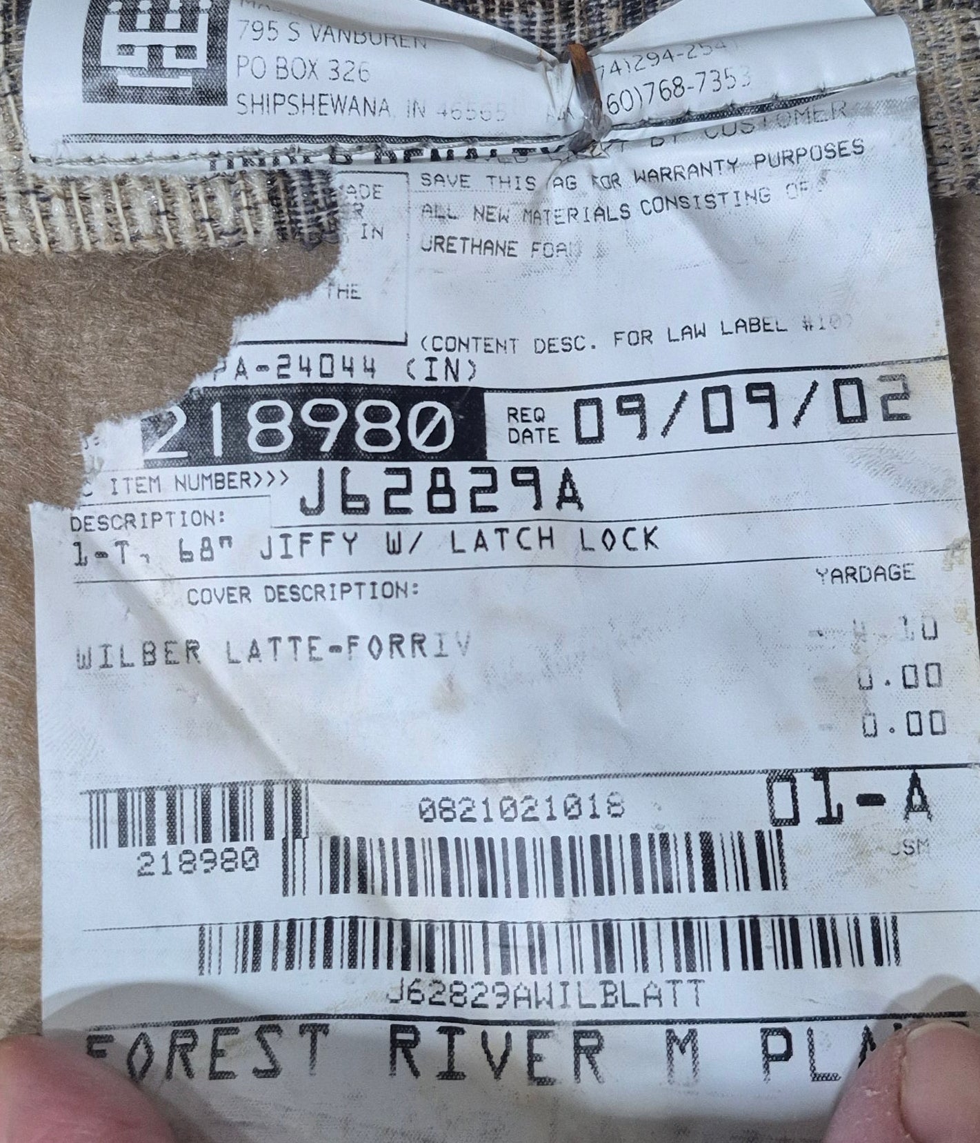 Used Jackknife RV Sofa 67 3/4” x 42 1/2" - Young Farts RV Parts