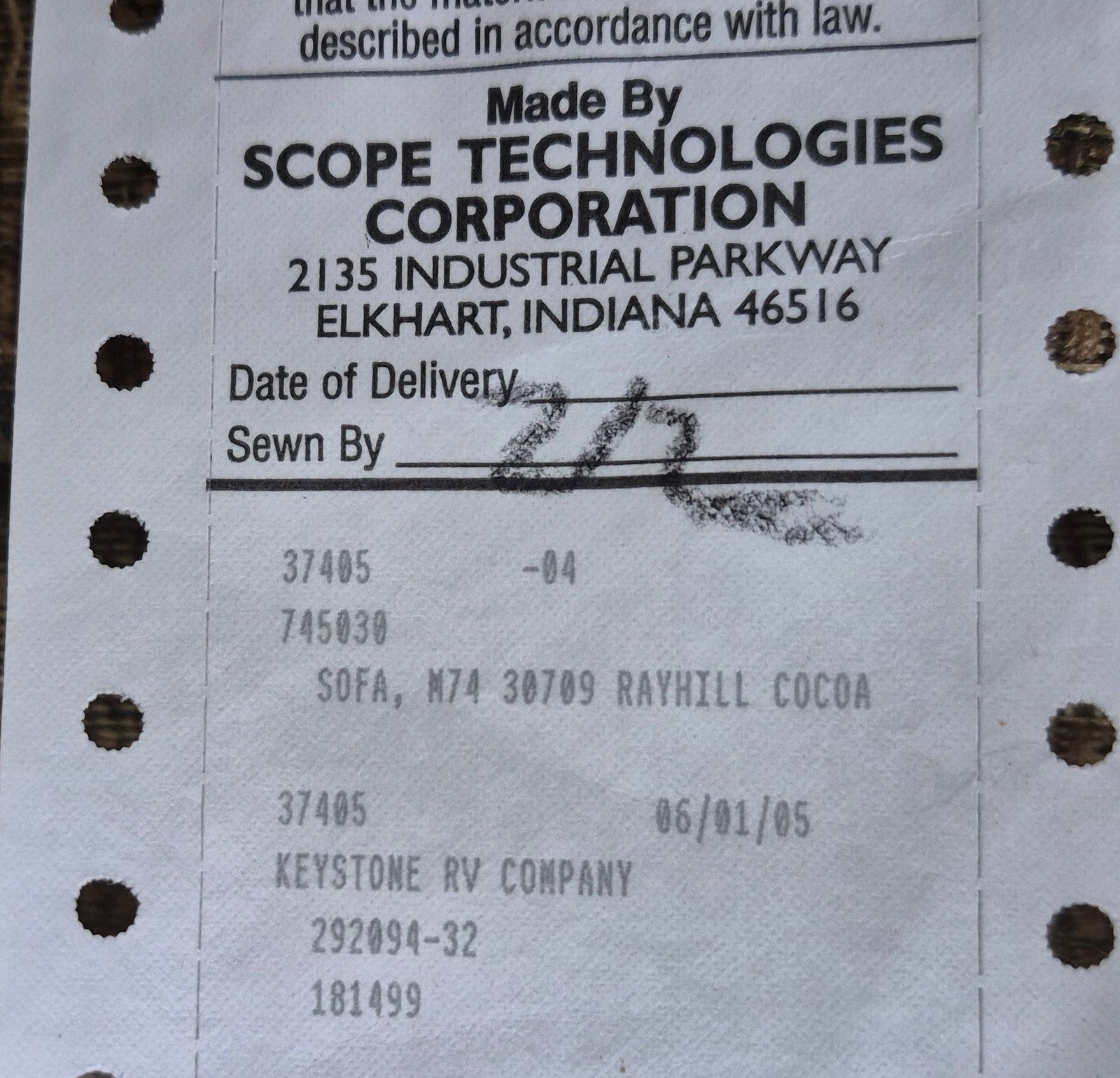 Used Jackknife RV Sofa 73 1/2” x 40 1/2