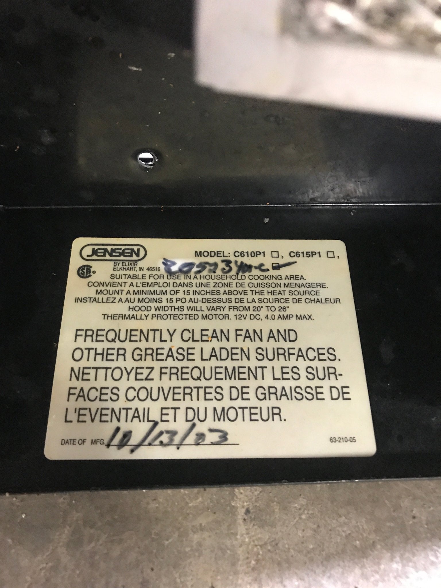 Used Jensen RV Range Hood Fan - R052340000 - Young Farts RV Parts