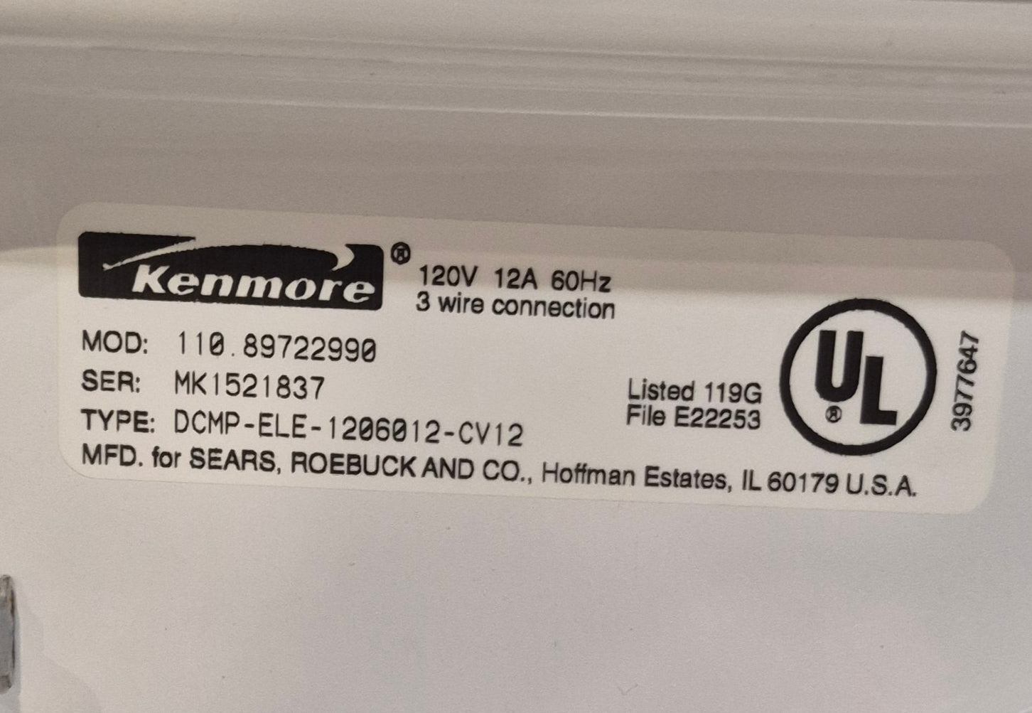 Used Kenmore RV Dryer - 110.89722990 - Young Farts RV Parts