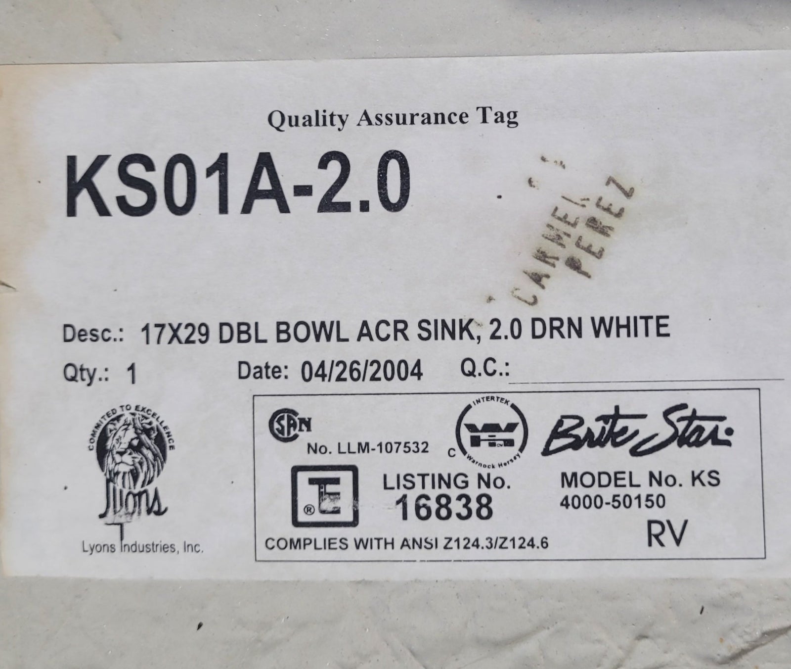 Used Kitchen Sink 28 3/4