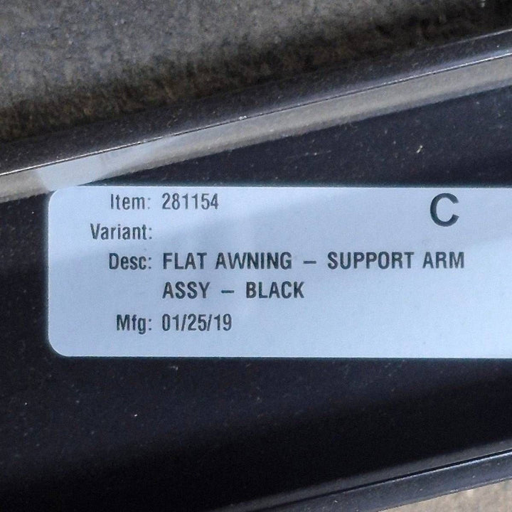 Used Lippert Awning Arm, Idler (Rear) Non - Powered, Black, 69" - 281154 - Young Farts RV Parts