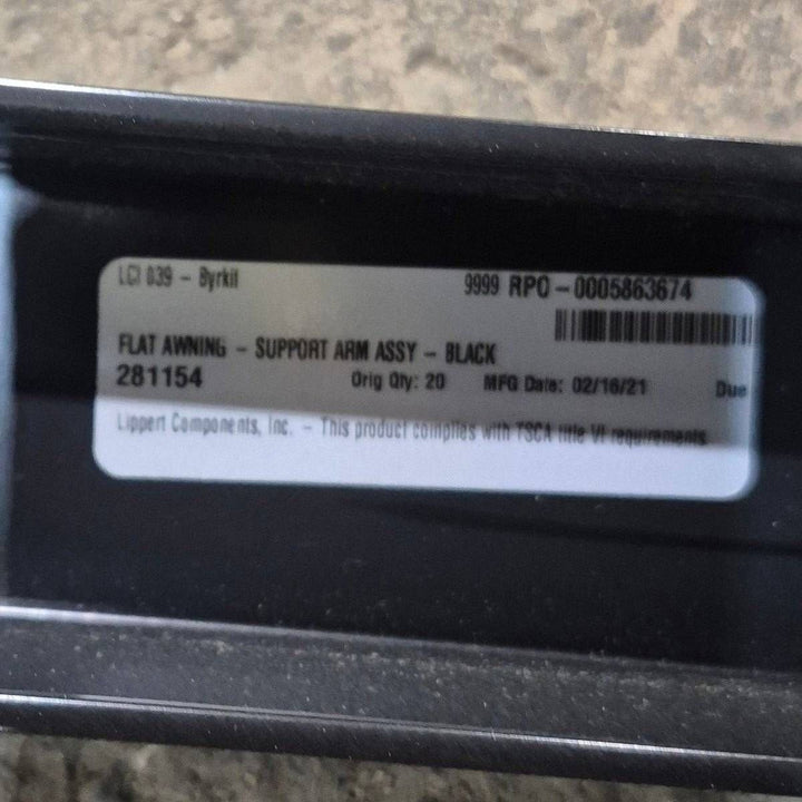 Used Lippert Awning Arm, Idler (Rear) Non - Powered, Black, 69" - 281154 - Young Farts RV Parts