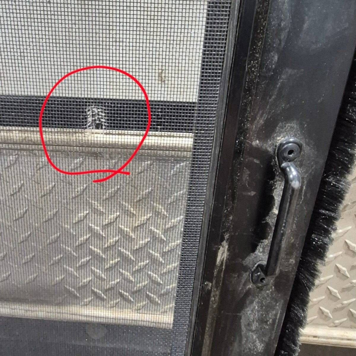 Used Lippert Toy Hauler Patio Wall Armor System Screen Door, Right Side - 82 1/4" X 47 5/8" - Young Farts RV Parts