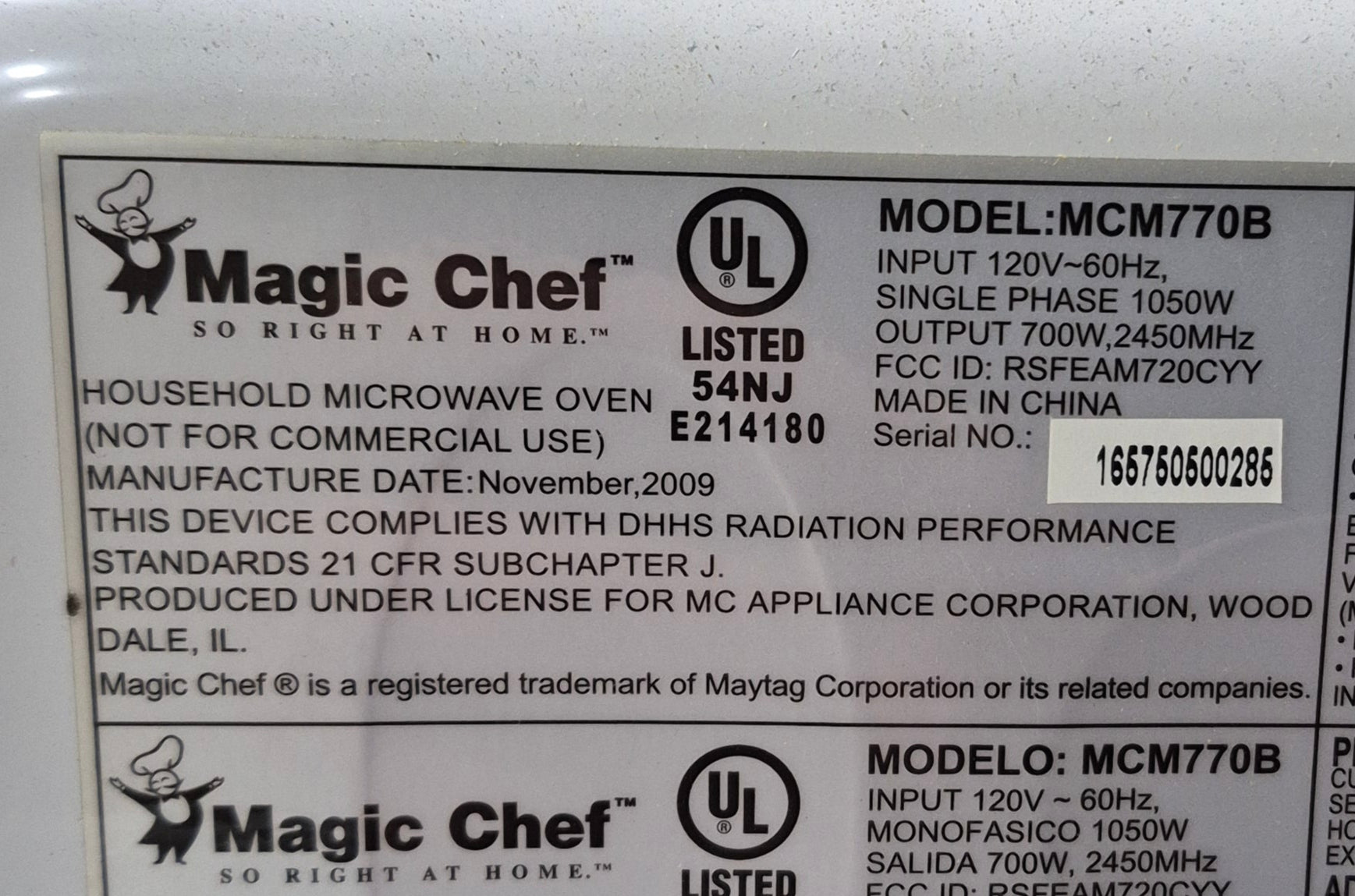 Used Magic Chef RV Microwave 17" W x 10" H x 13" D - Young Farts RV Parts