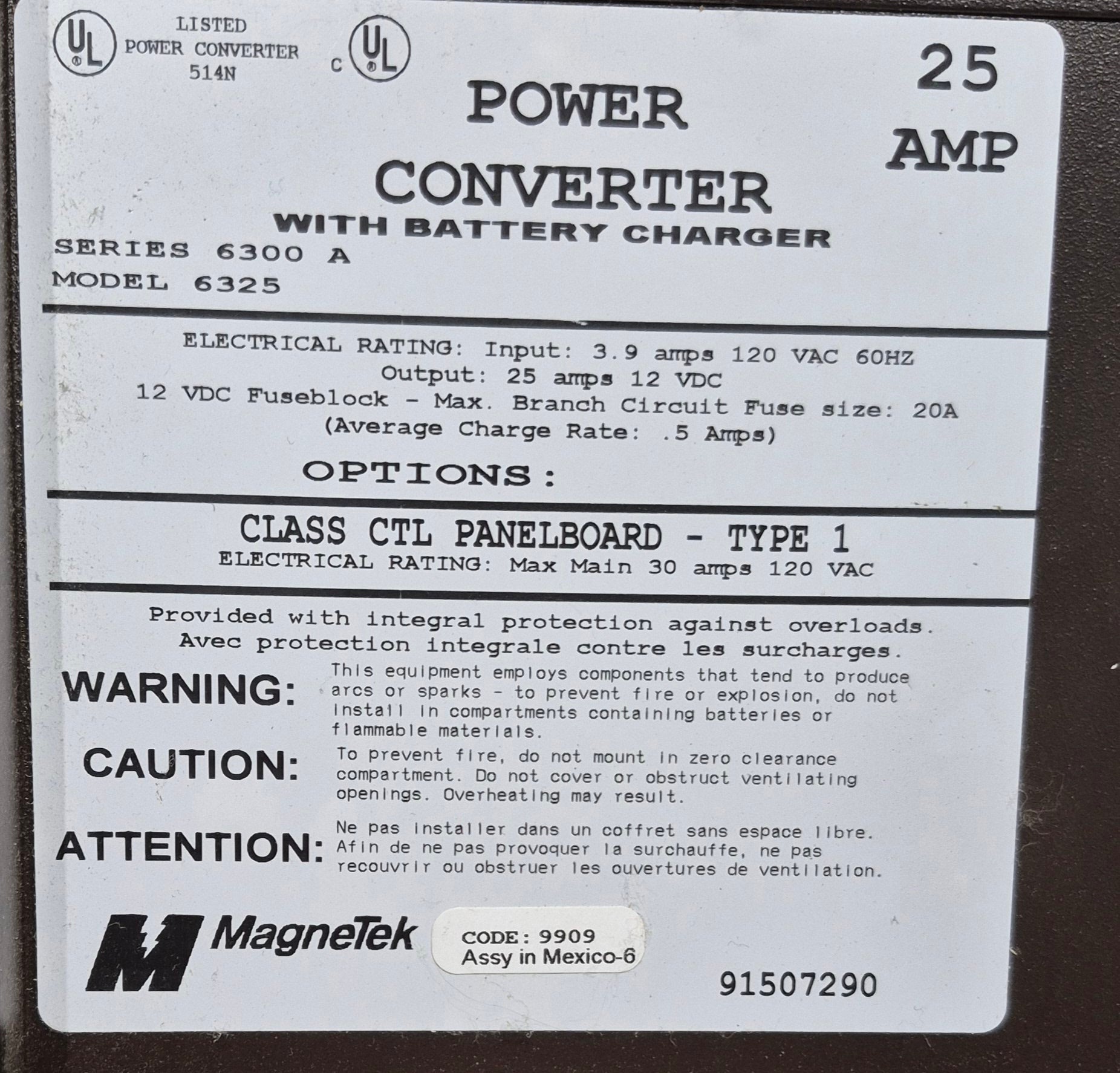 Used Magnetek 25 AMP 12 V Converter - Young Farts RV Parts