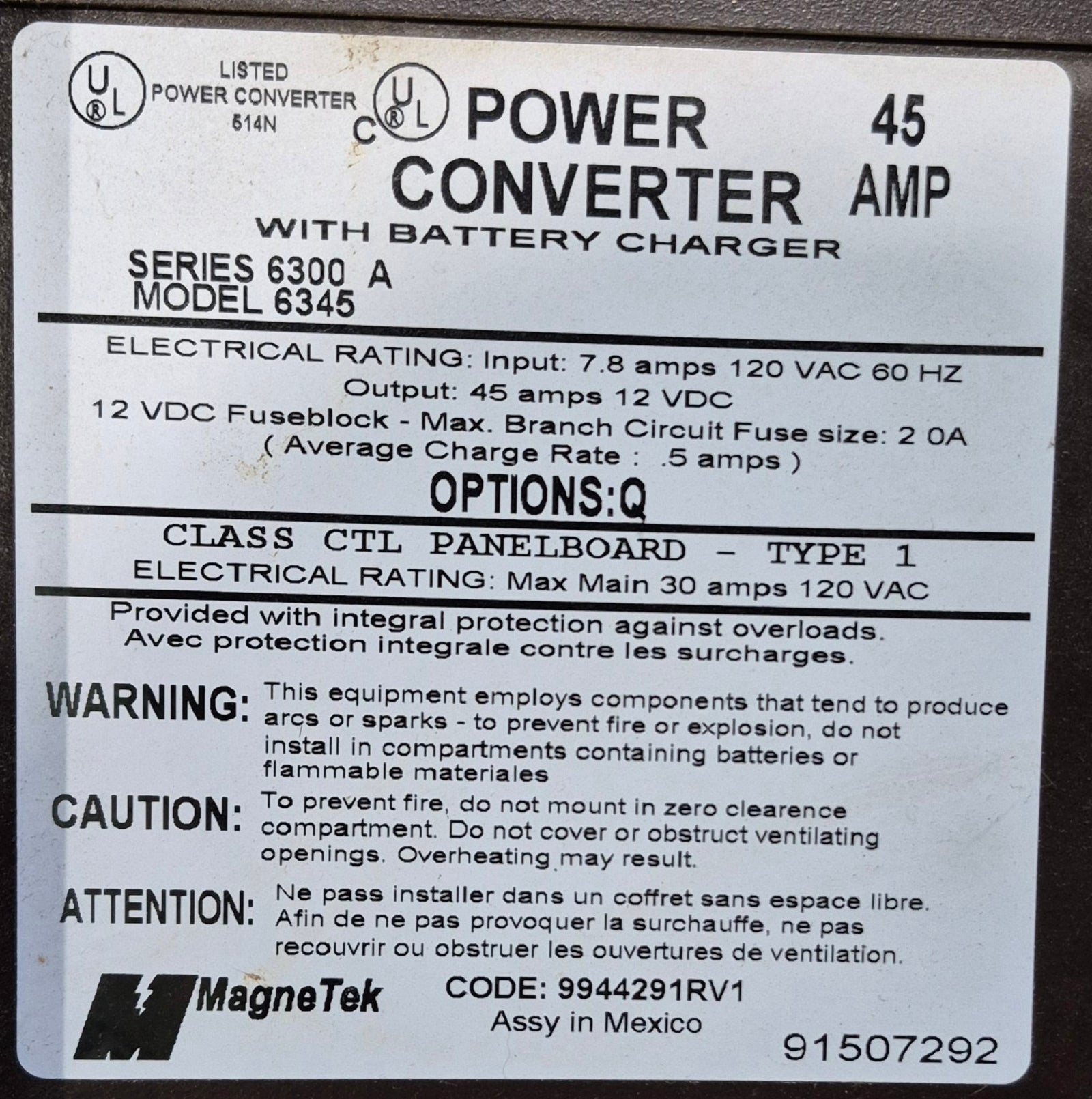 Used MAGNETEK 45 AMP Converter Series 6300 A Model 6345 - Young Farts RV Parts