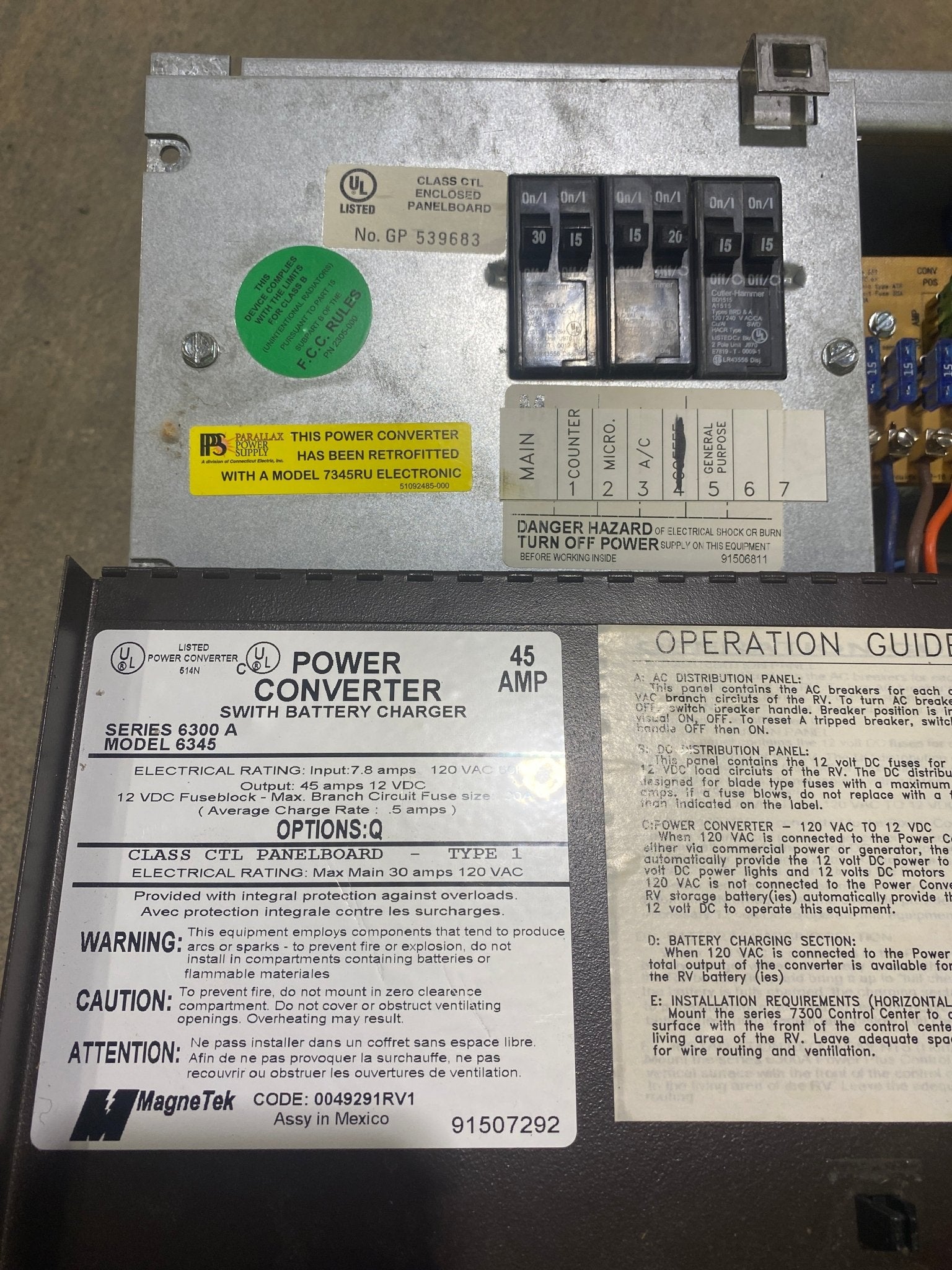 Used MAGNETEK 45 AMP Converter Series 6300 A Model 6345 - Young Farts RV Parts