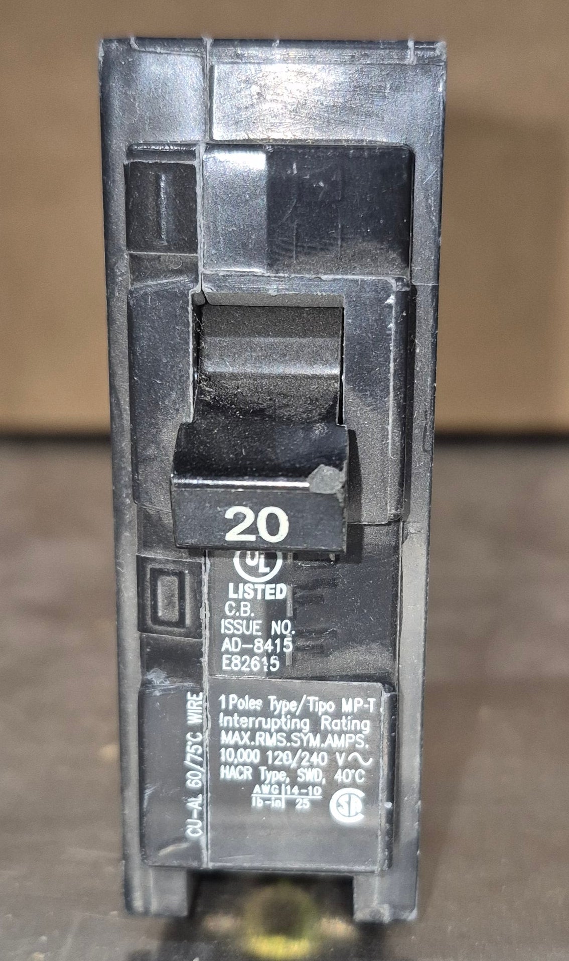 Used Murray 20 Amp Single Pole Type MP - T Circuit Breaker - MP120 - Young Farts RV Parts