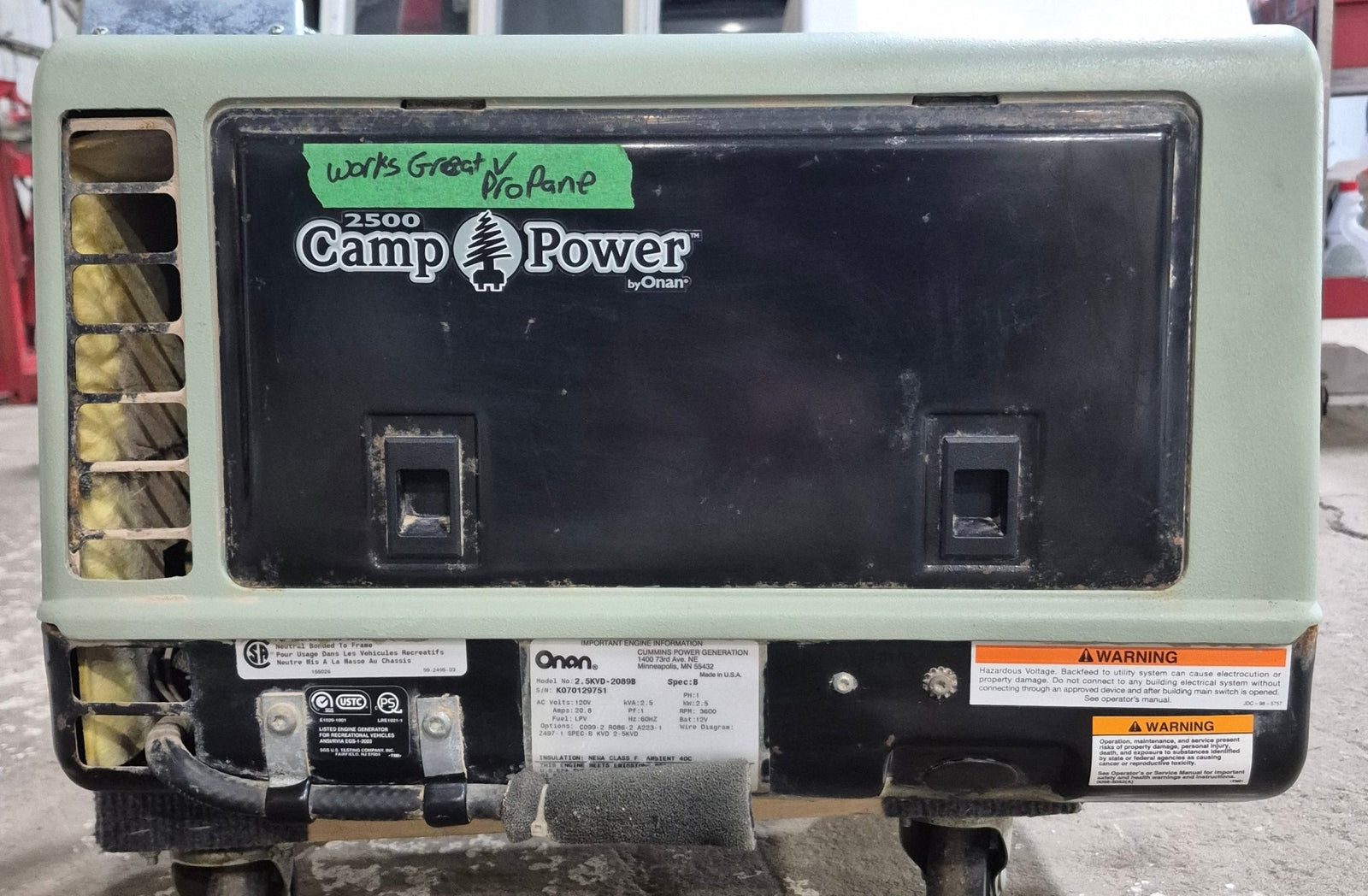 Used Onan 2500 Camp Power Onboard Generator - 2.5KVD - 2089B - Young Farts RV Parts