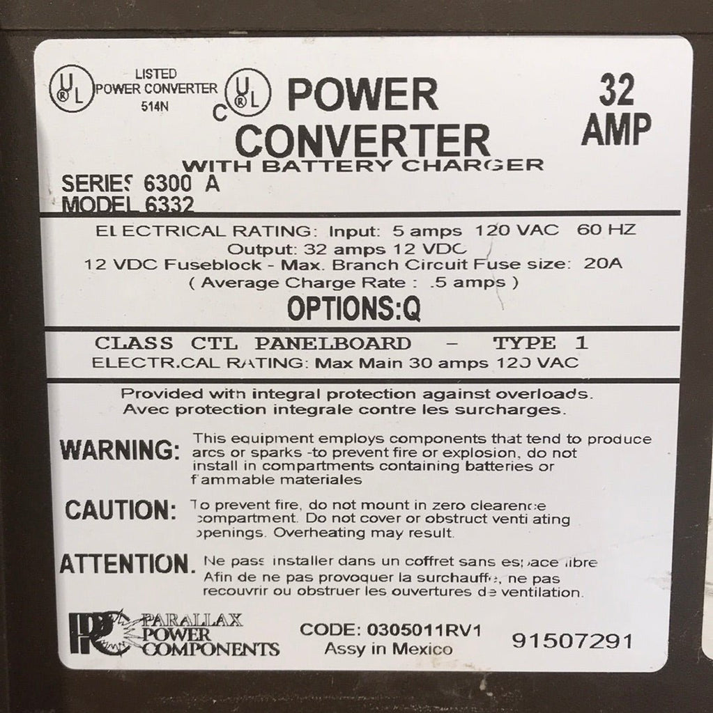 Used PARALLAX 32 AMP Converter Series 6300 A Model 6332 - Young Farts RV Parts