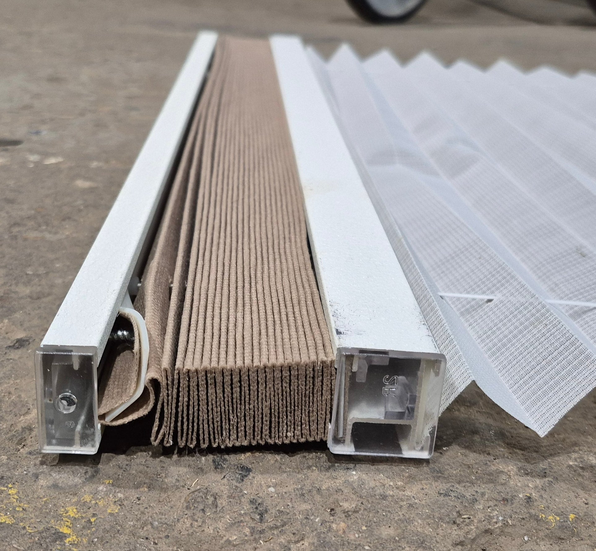 Used Pleated Day / Night Shade, White / Tan - 25 7/8" W x 26" L - Young Farts RV Parts