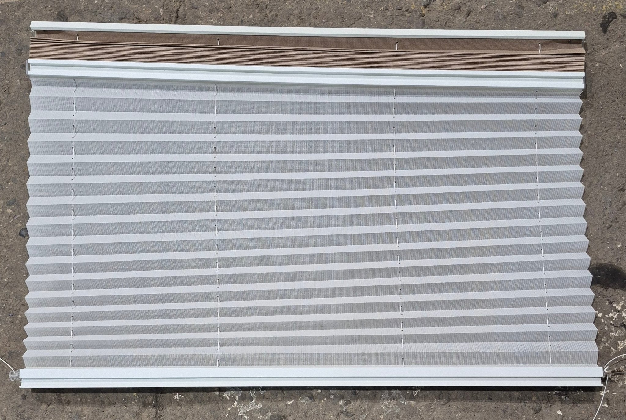 Used Pleated Day / Night Shade, White / Tan - 37 7/8" W x 24" L - Young Farts RV Parts