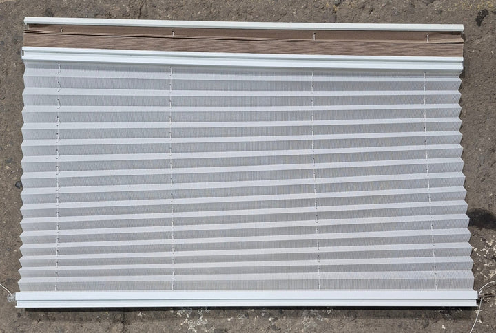 Used Pleated Day / Night Shade, White / Tan - 37 7/8" W x 24" L - Young Farts RV Parts