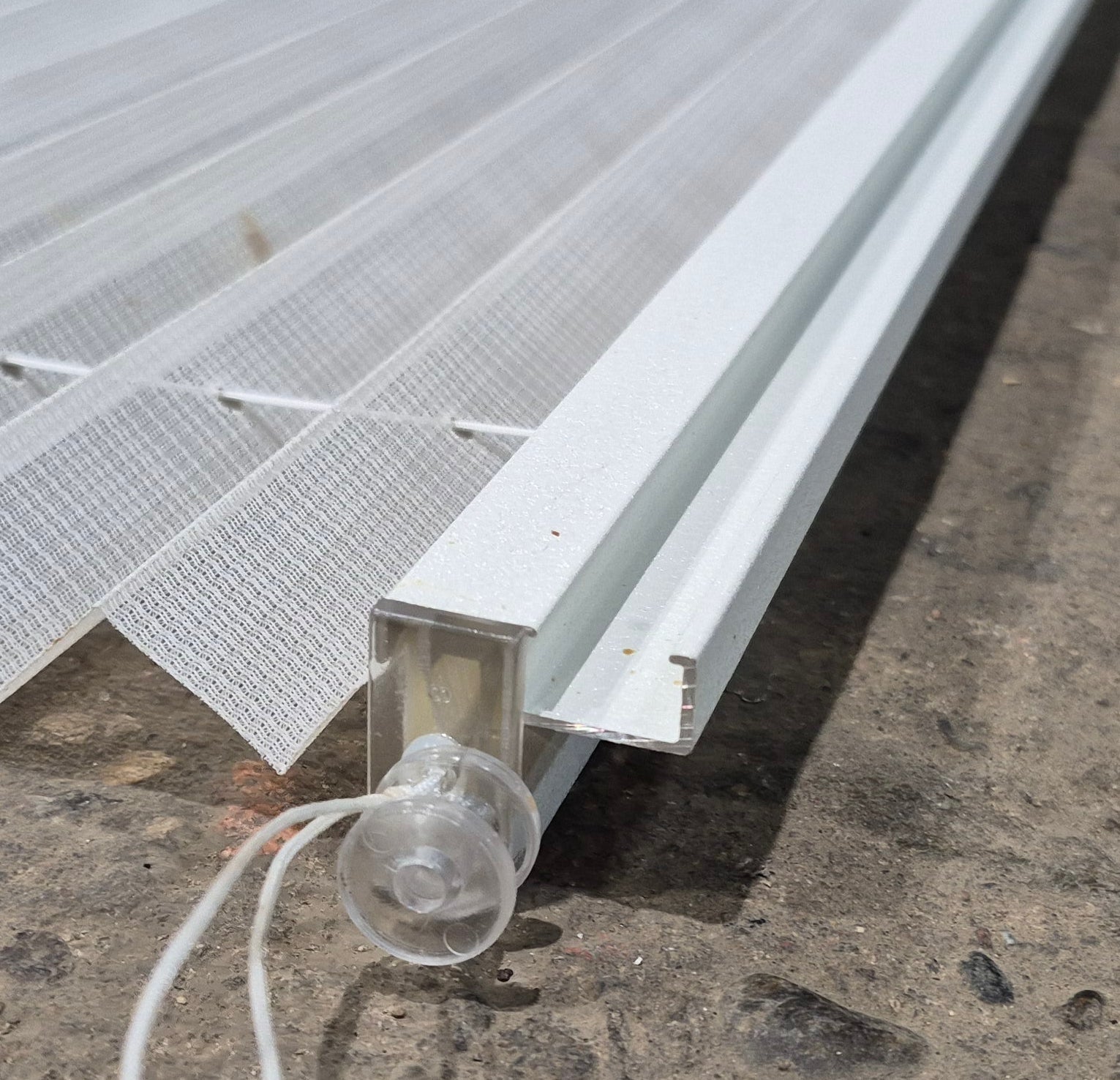 Used Pleated Day / Night Shade, White / Tan - 49 7/8" W x 28" L - Young Farts RV Parts