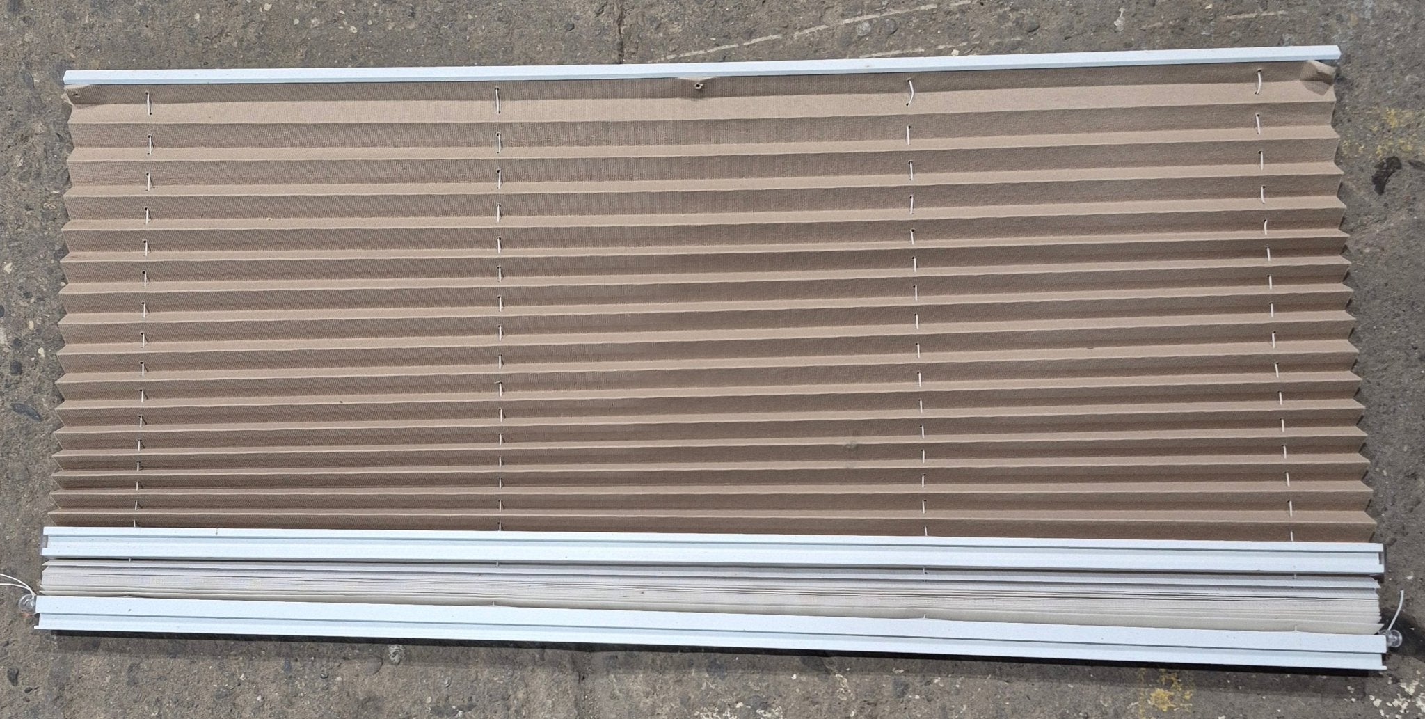 Used Pleated Day / Night Shade, White / Tan - 49 7/8" W x 28" L - Young Farts RV Parts