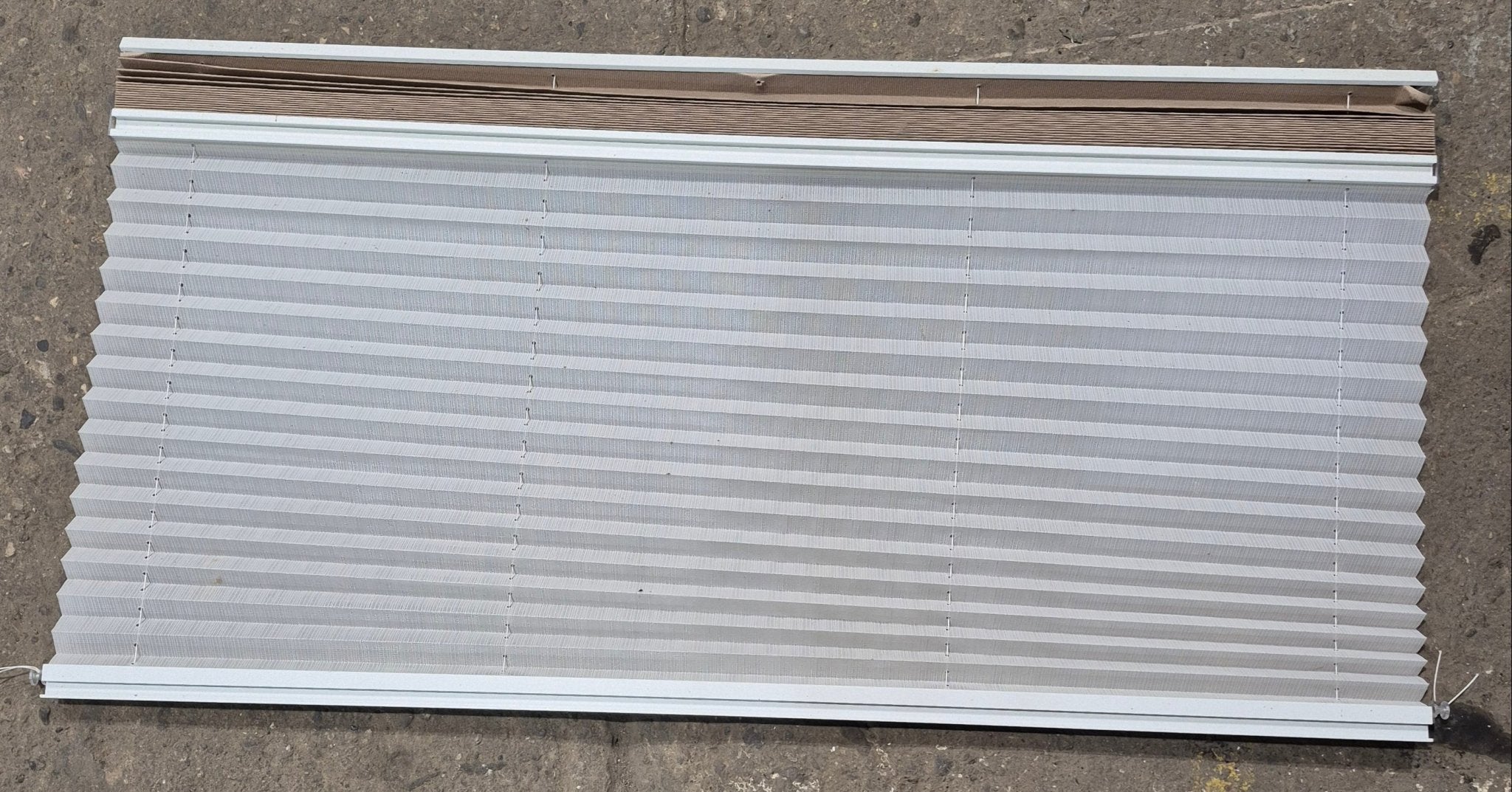 Used Pleated Day / Night Shade, White / Tan - 49 7/8" W x 28" L - Young Farts RV Parts