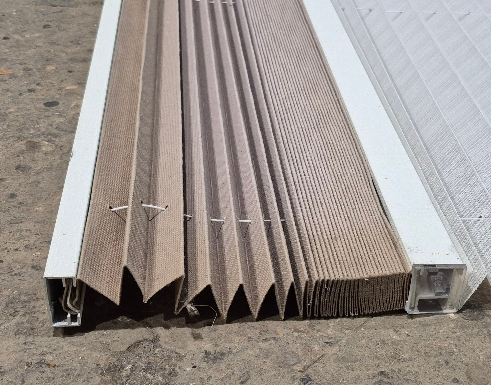 Used Pleated Day / Night Shade, White / Tan - 57 7/8" W x 38" L - Young Farts RV Parts