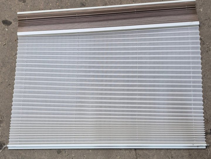 Used Pleated Day / Night Shade, White / Tan - 57 7/8" W x 38" L - Young Farts RV Parts