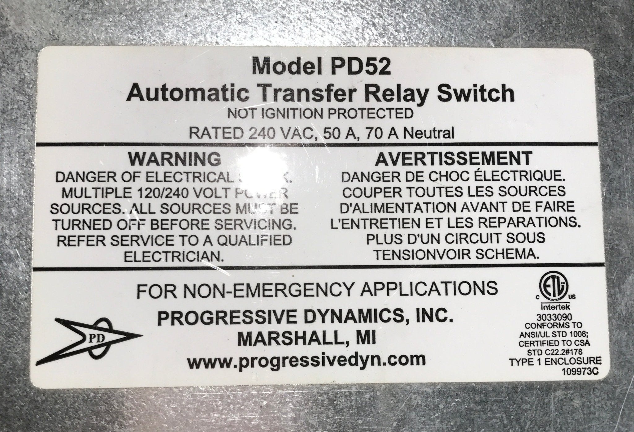 Used Progressive Dynamics Power Transfer Switch 5200 Series, 240 Volt AC/ 50 Amps - PD52 - Young Farts RV Parts