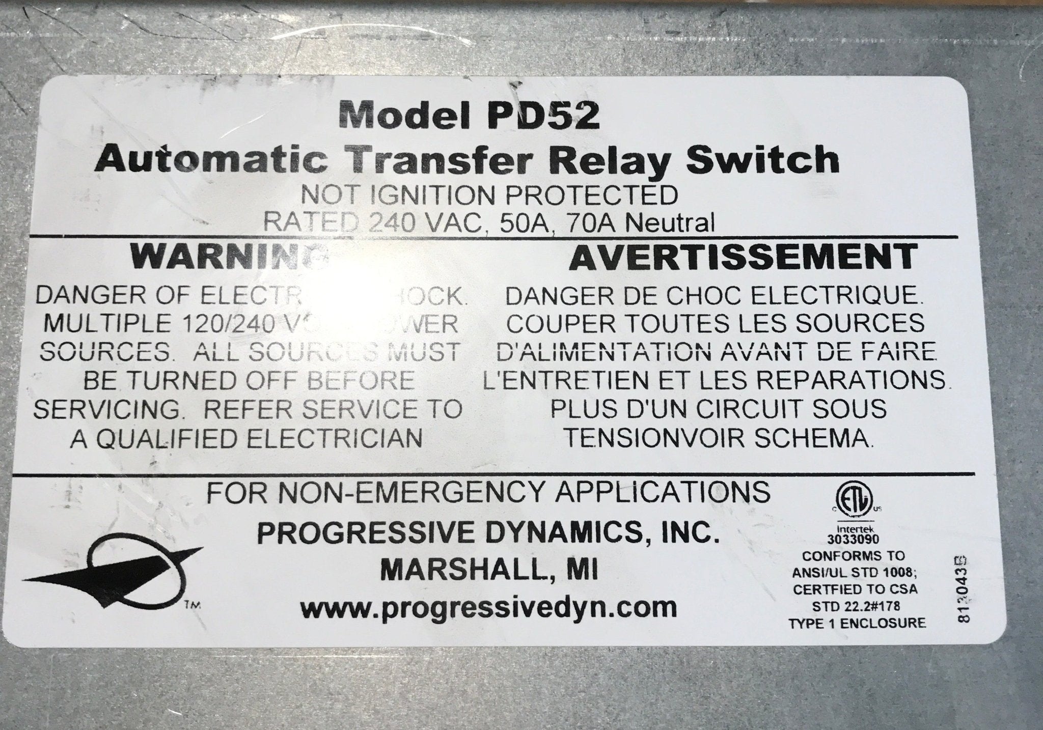 Used Progressive Dynamics Power Transfer Switch 5200 Series, 240 Volt AC/ 50 Amps - PD52 - Young Farts RV Parts